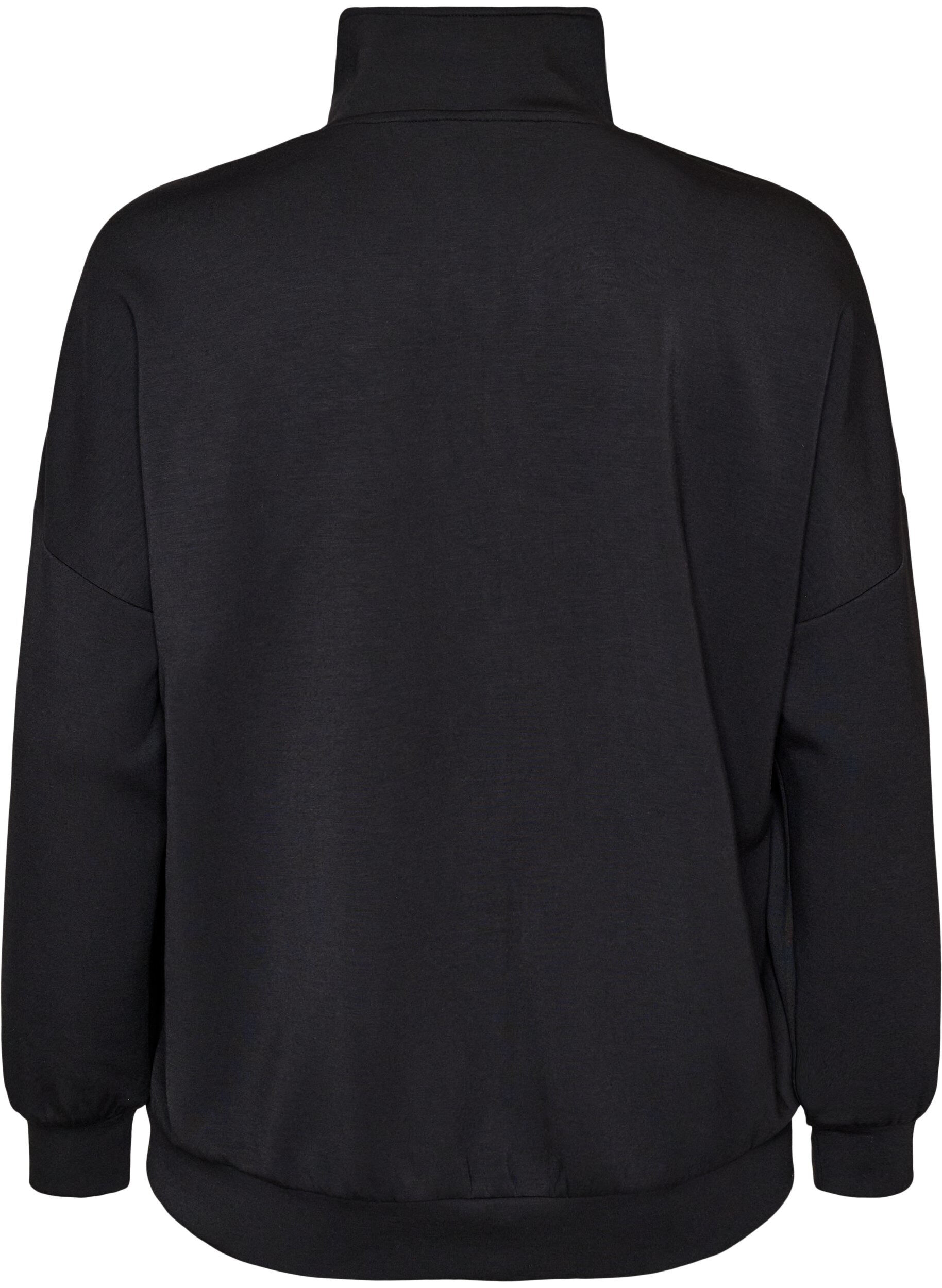 ZizziJersey-neuletakki vetoketjulla ja korkealla kauluksella, Musta, Packshot image number 1