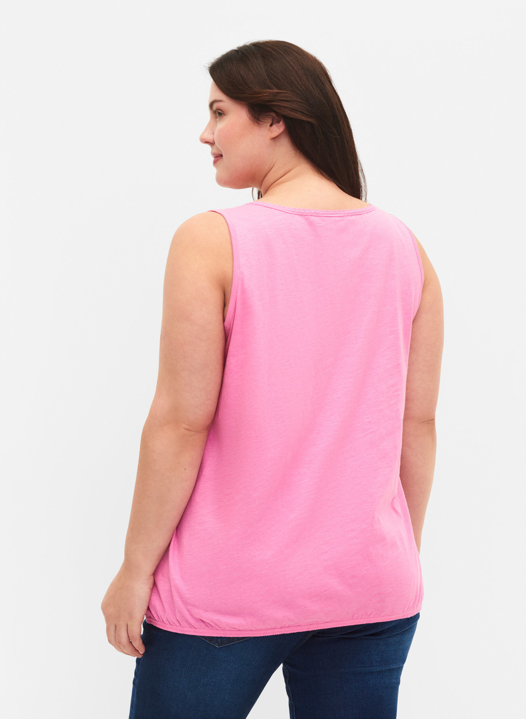 Zizzi 2kpl puuvillatoppeja pitsikantilla, Rosebloom / Black, Model image number 1