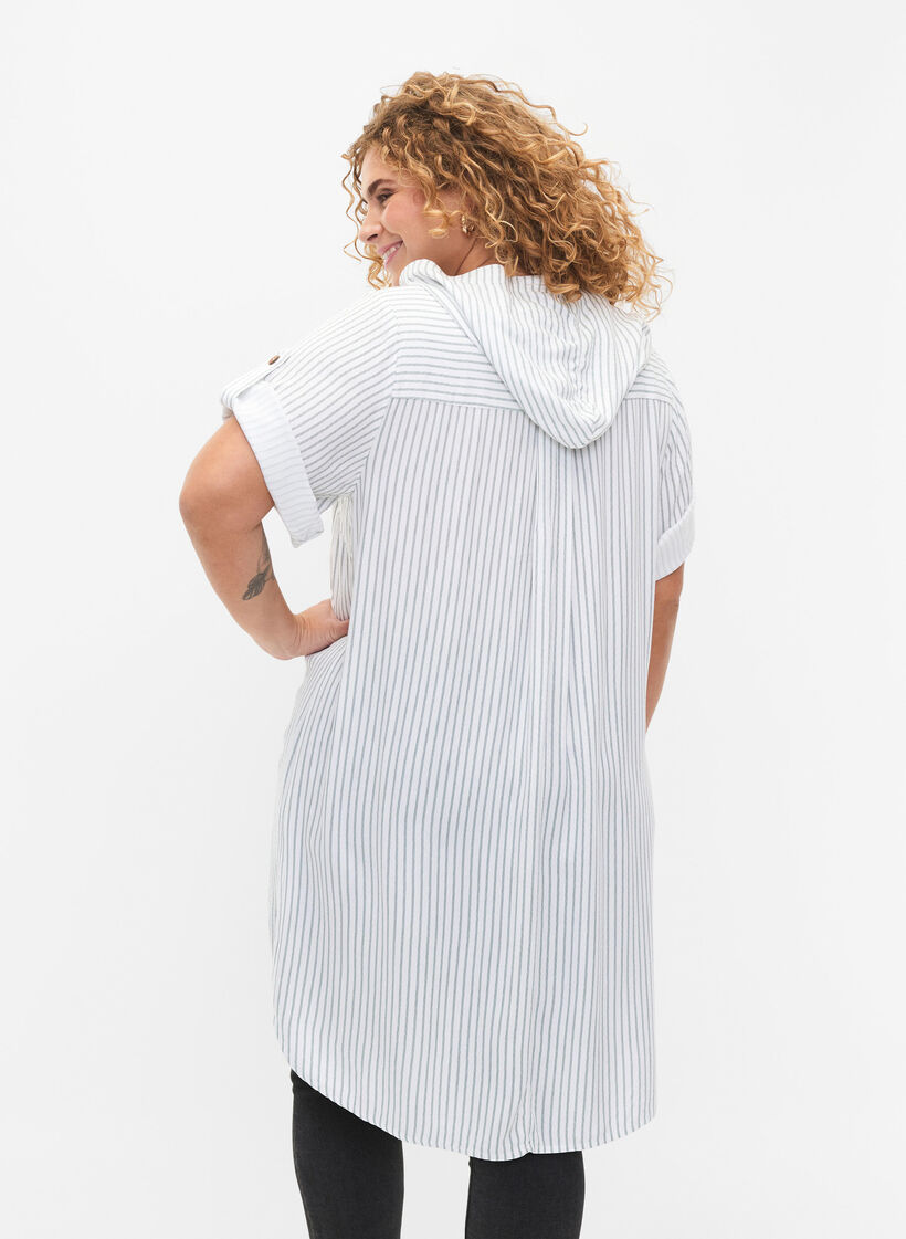 Lyhythihainen hupullinen viskoositunika, Chinois Green Stripe, Model image number 1