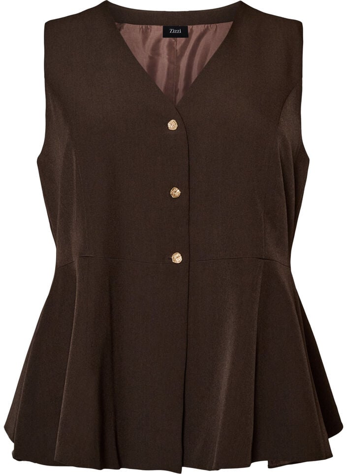Raitakuvioinen liivi peplum-helmalla, Ruskea, Packshot image number 0