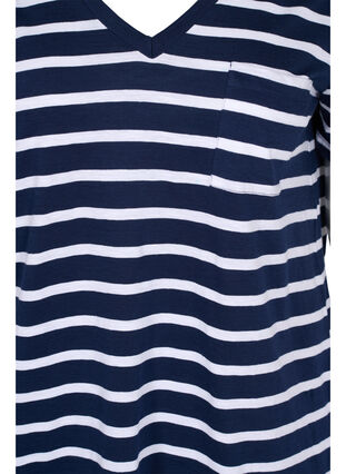Raidallinen puuvillainen t-paita v-aukolla, Navy B White Stripe, Packshot image number 2