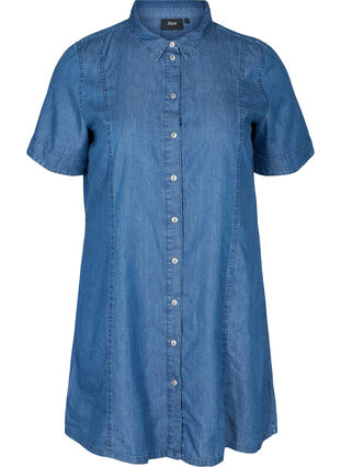 Lyhythihainen paitamekko farkkukankaasta , Medium Blue denim, Packshot image number 0