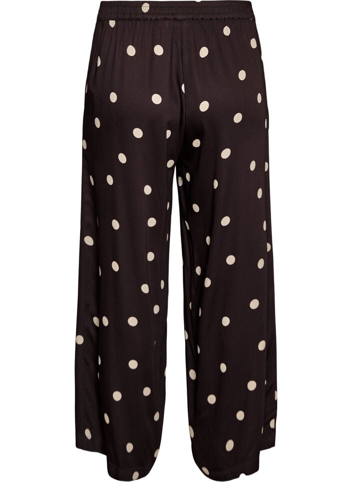Viscoosihousut pilkuilla ja leveill&auml; lahkeilla, Ruskea, Packshot