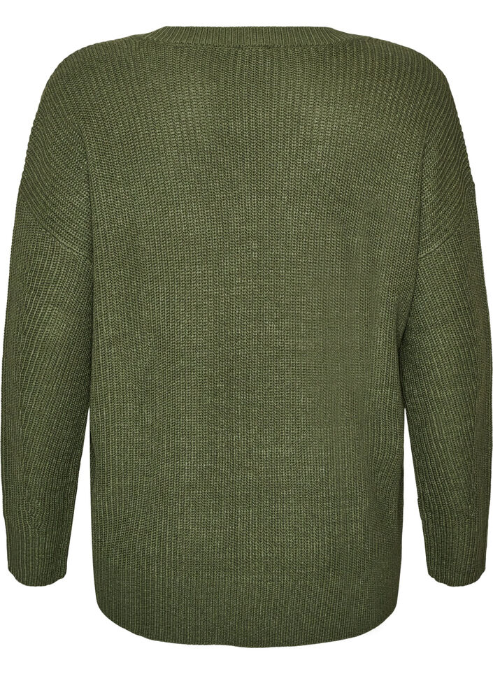 Pitk&auml; ribbineulepusero V-p&auml;&auml;ntiell&auml;, Vihre&auml;, Packshot image number 1