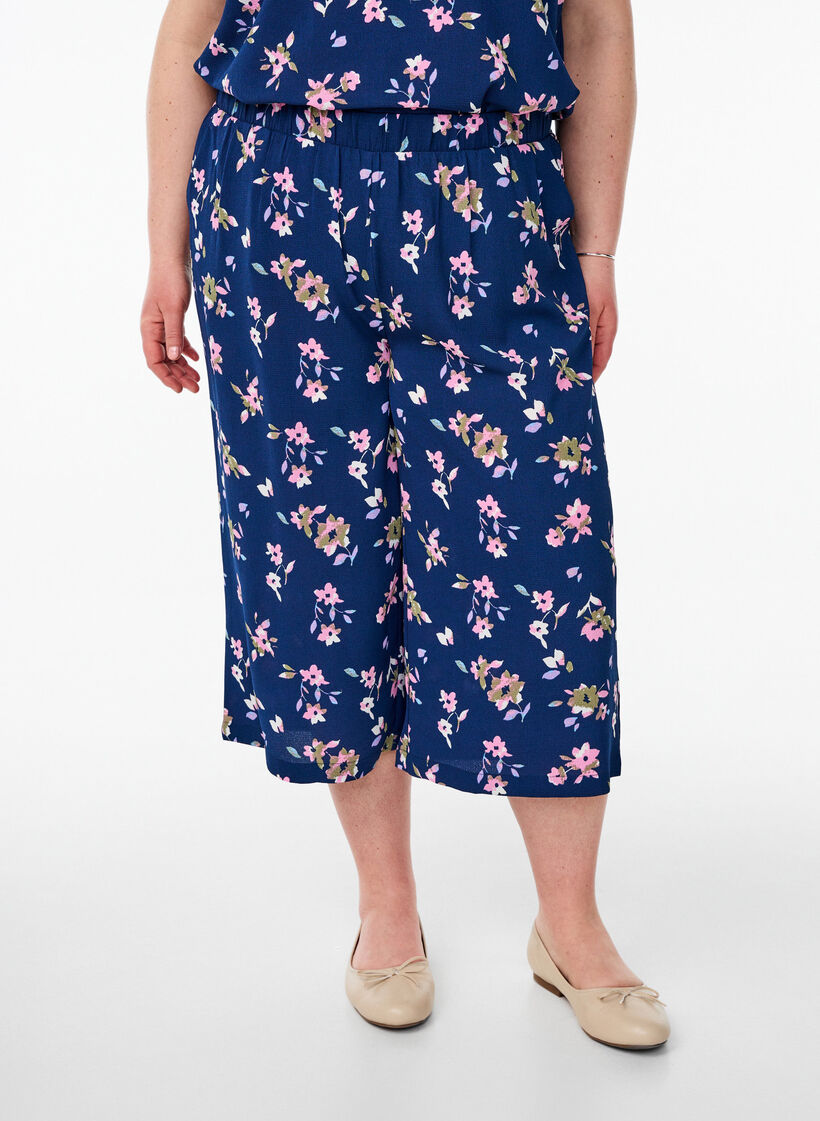 Culottes-housut kuosilla, Sininen, Model image number 2