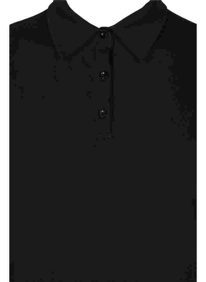 Puuvillatunika kauluksella ja lyhyillä hihoilla, Black, Packshot image number 2
