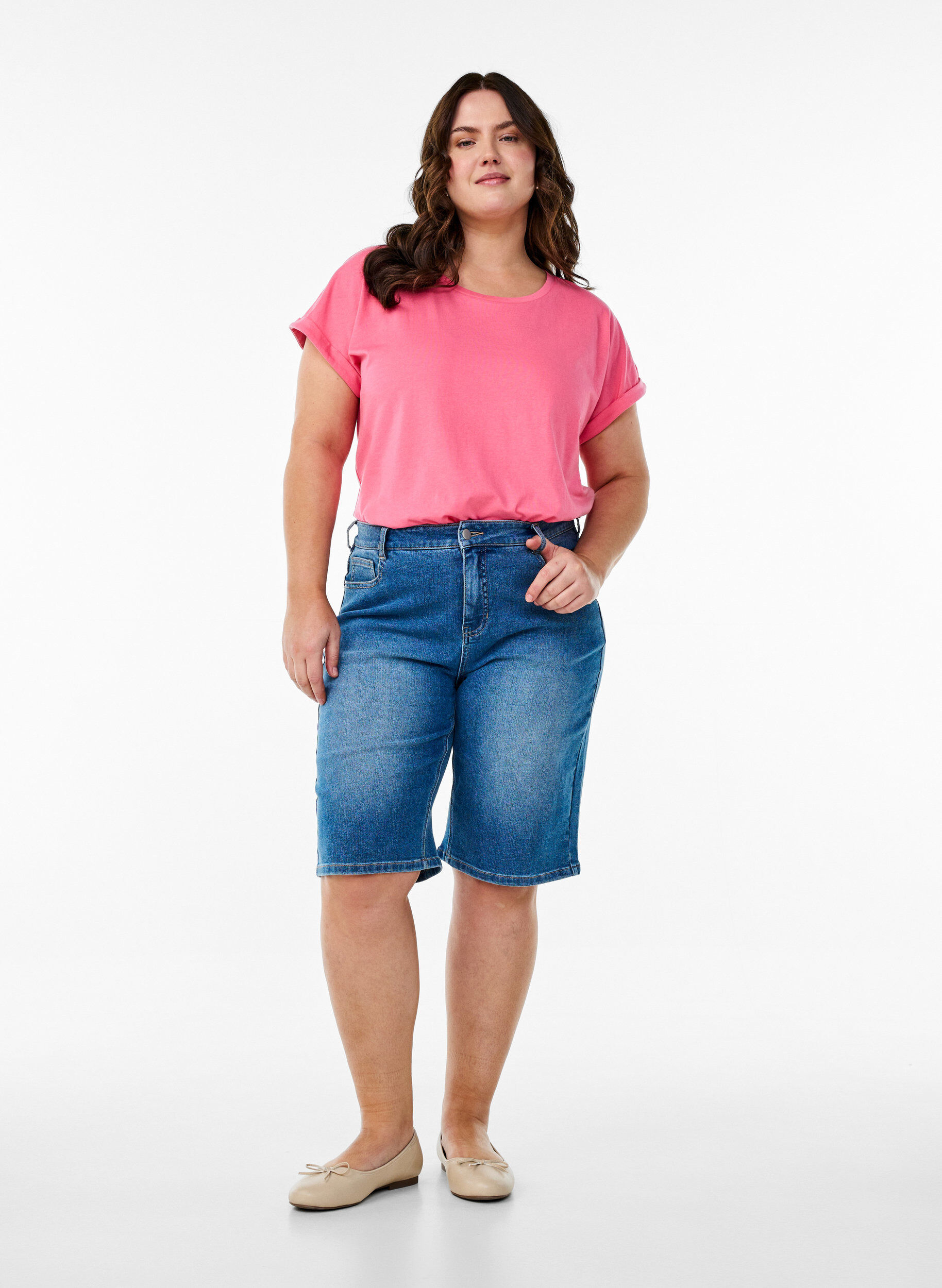 ZizziLyhythihainen puuvillasekoitteinen T-paita, Vaaleanpunainen, Model image number 1