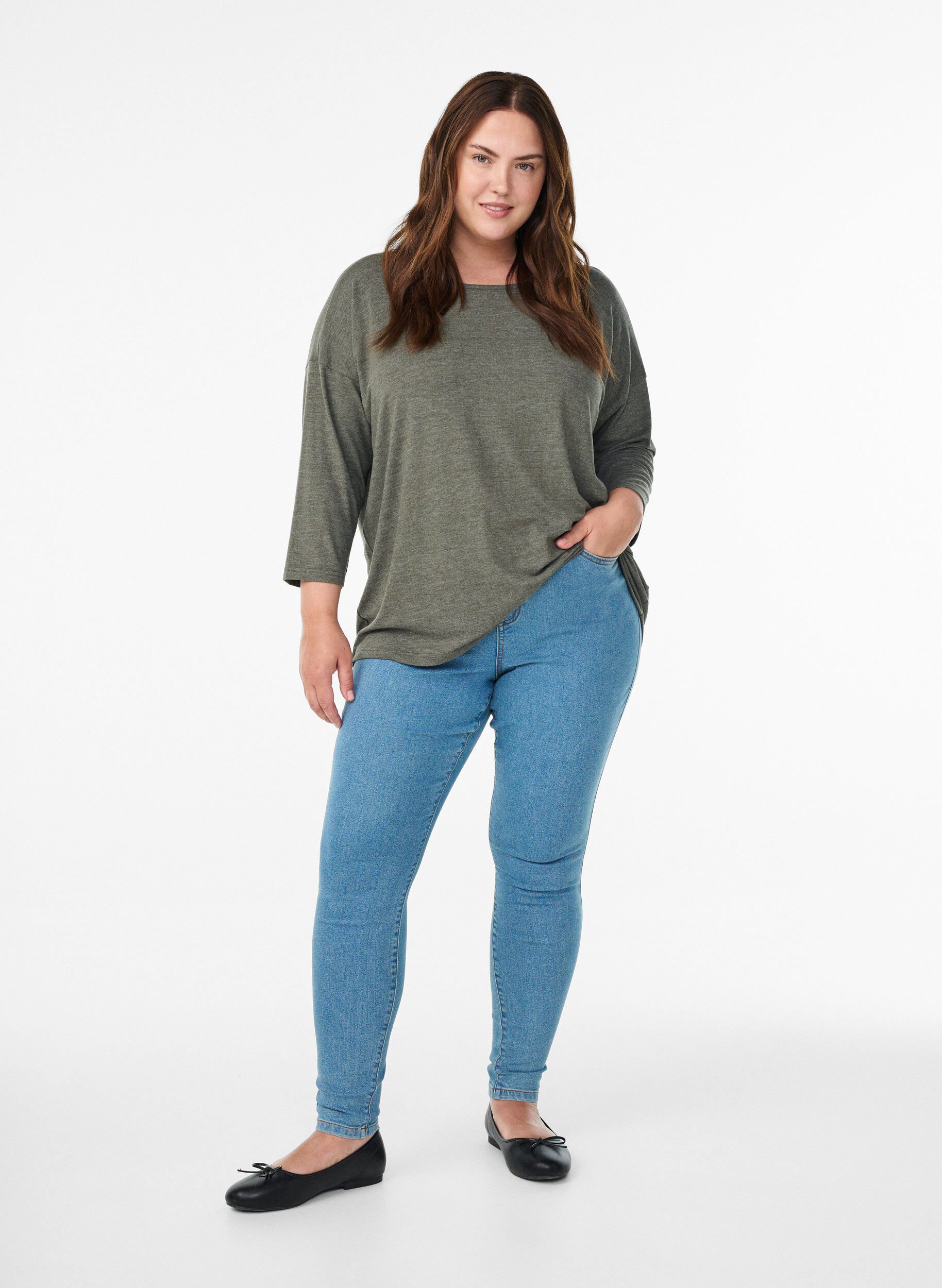 Zizzi Jerseypusero 3/4-hihoilla, Vihre&auml;, Model image number 1