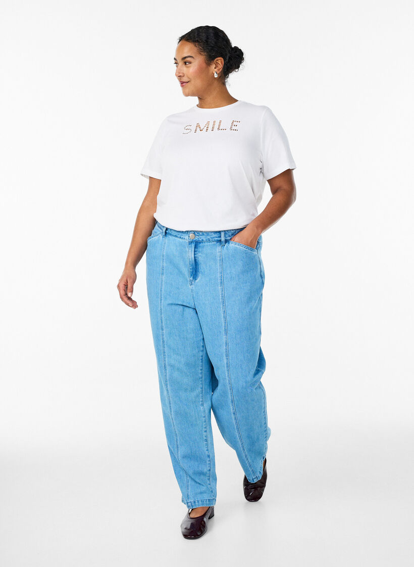 Puuvillainen T-paita kirjailulla tekstill&auml;, Valkoinen, Model image number 1