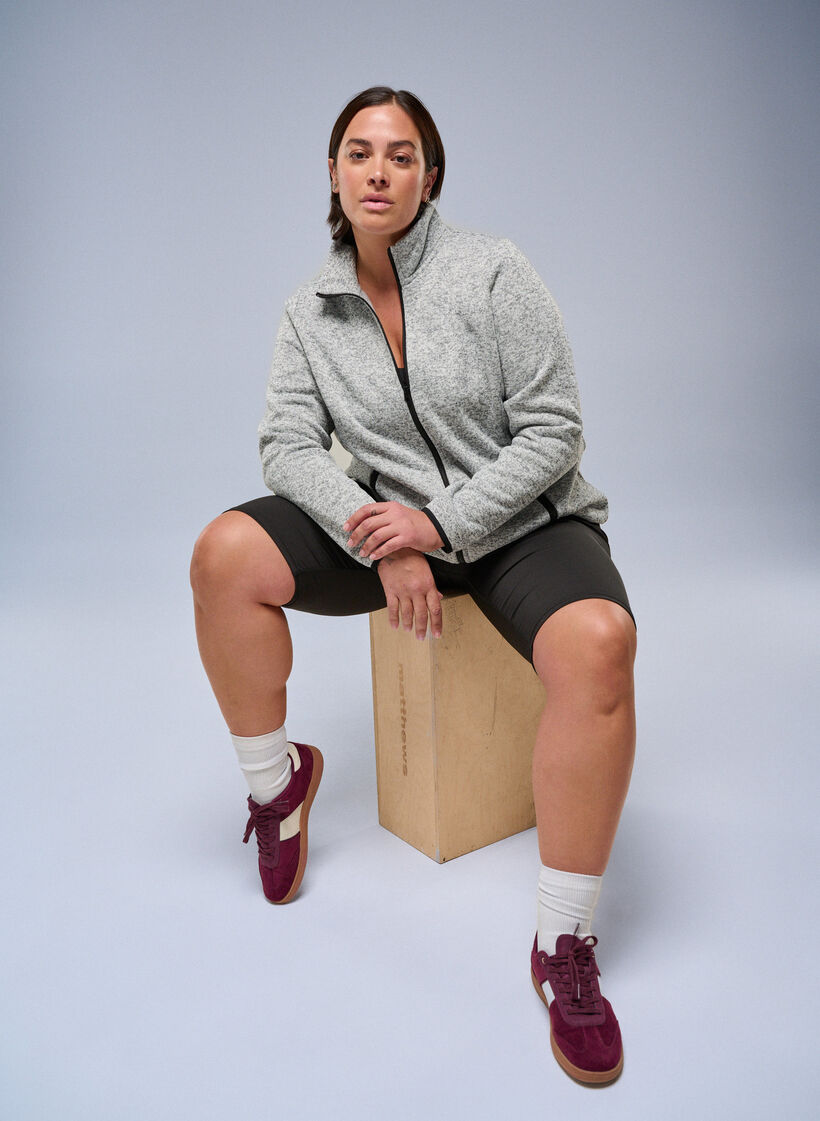 Jersey-neuletakki korkealla kauluksella ja vetoketjulla, Harmaa, Image image number 0