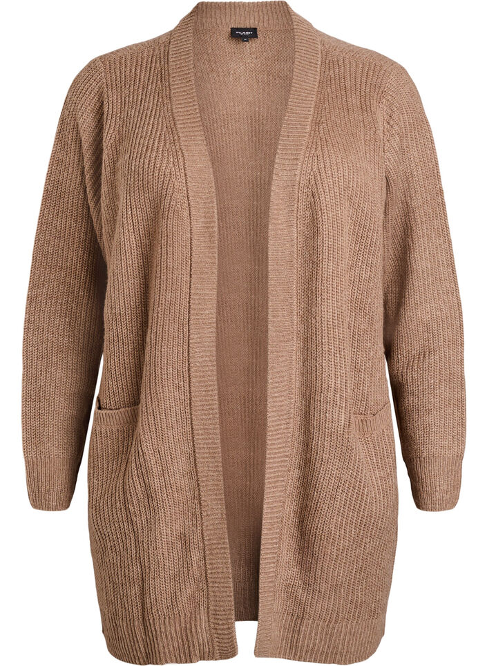 FLASH - Pitkä ribbineuletakki taskuilla, Ruskea, Packshot image number 0