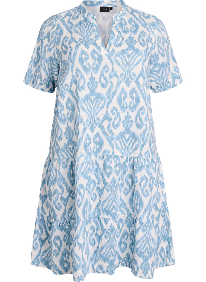 Lyhyt A-linjainen mekko puuvillamusliinista, Vanilja, Packshot image number 0