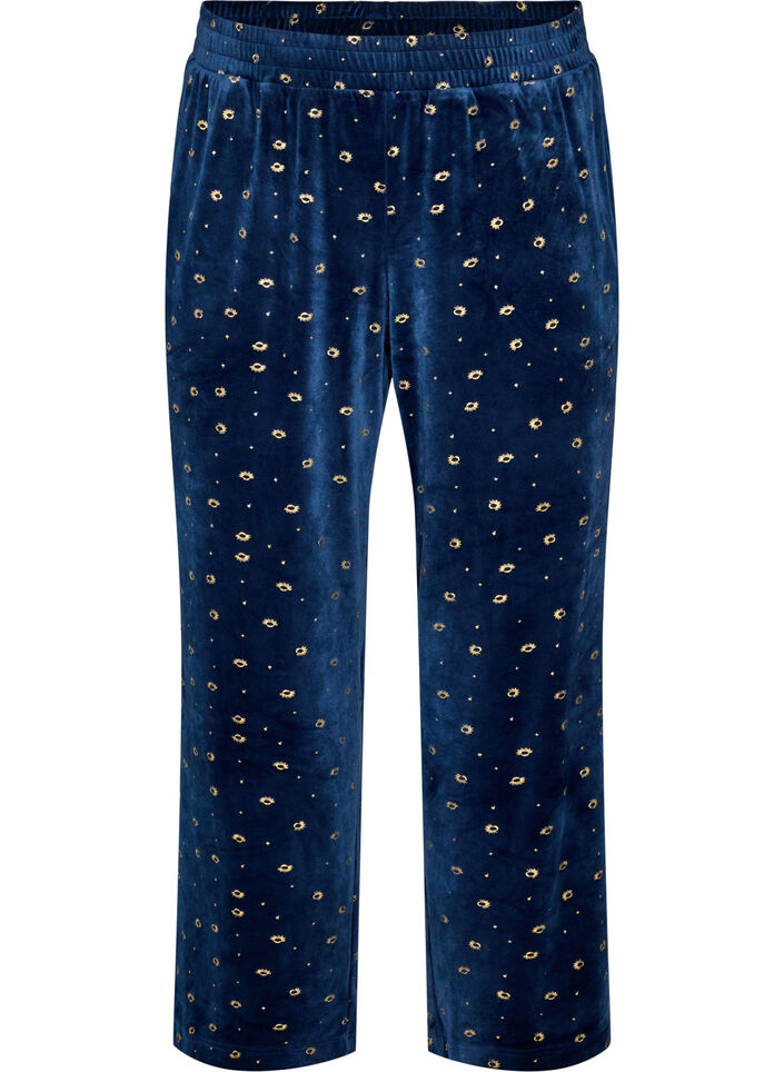 Velour-pyjama housut kokopainatuksella, Sininen, Packshot image number 0