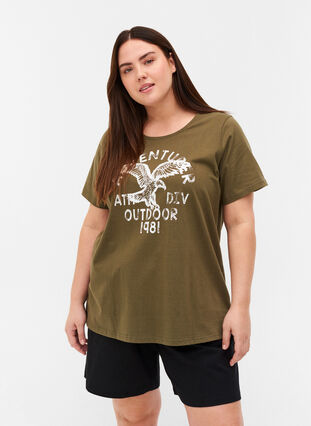 Puuvillainen t-paita painatuksella, Ivy Green, Model image number 0