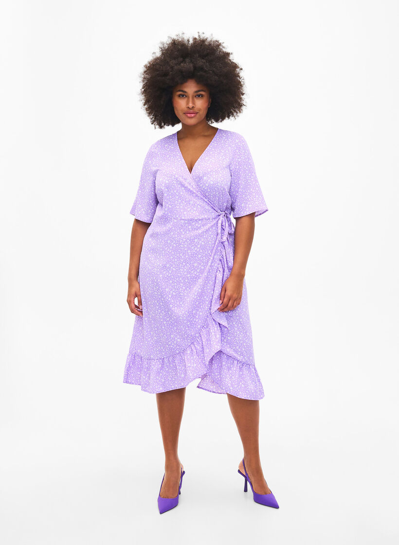 Kietaisumekko kuosilla ja lyhyillä hihoilla, Violetti, Model image number 0