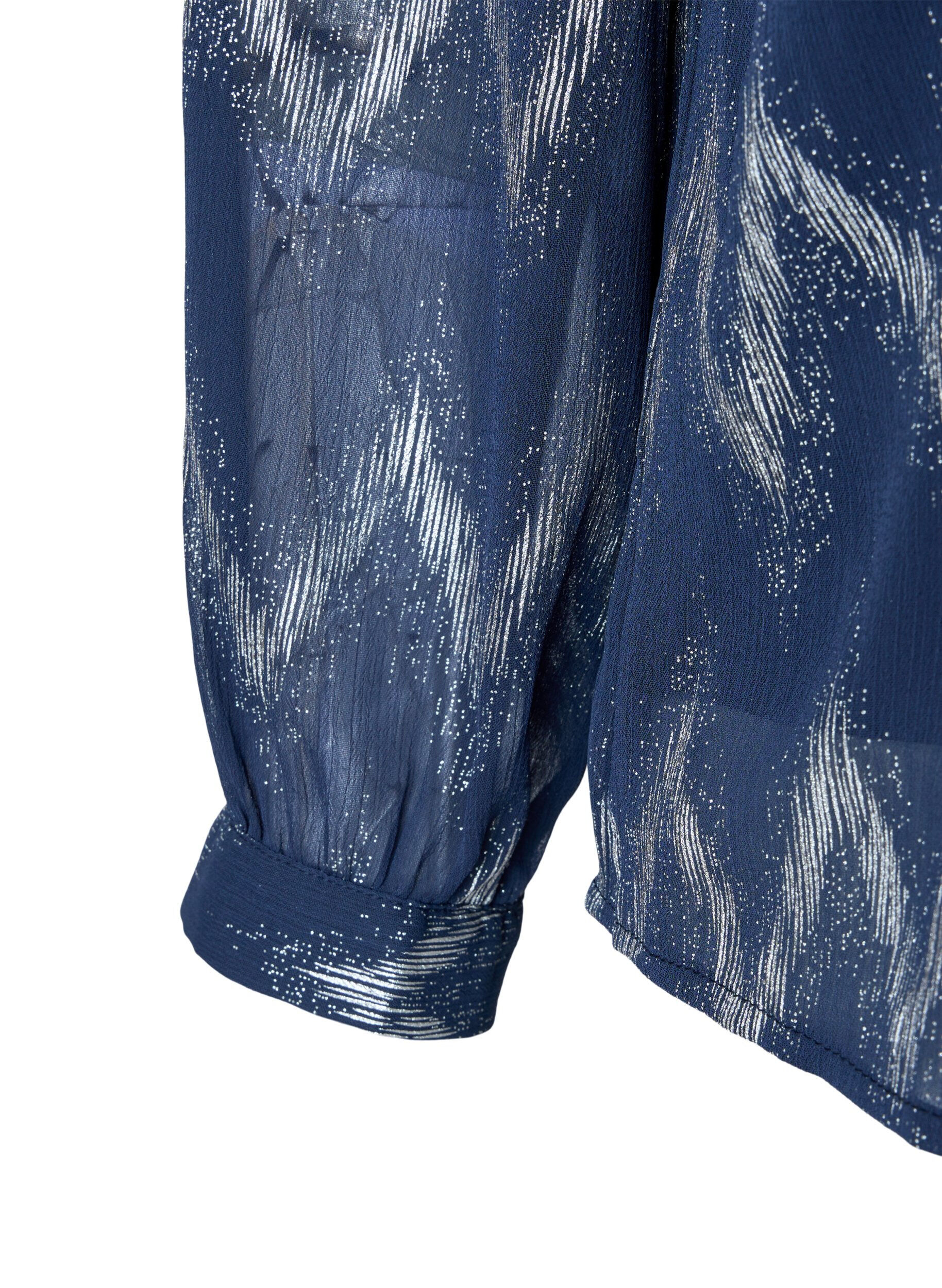 Zizzi Kuosillinen pusero, jossa on v-p&auml;&auml;ntie, Sininen, Packshot image number 2