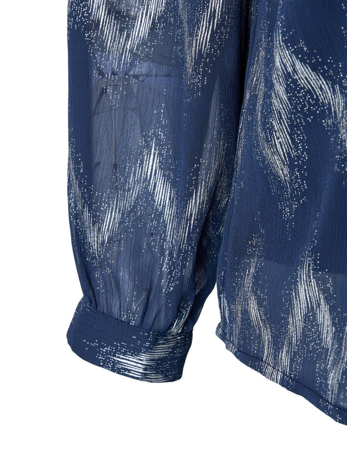 Kuosillinen pusero, jossa on v-pääntie, Sininen, Packshot image number 2