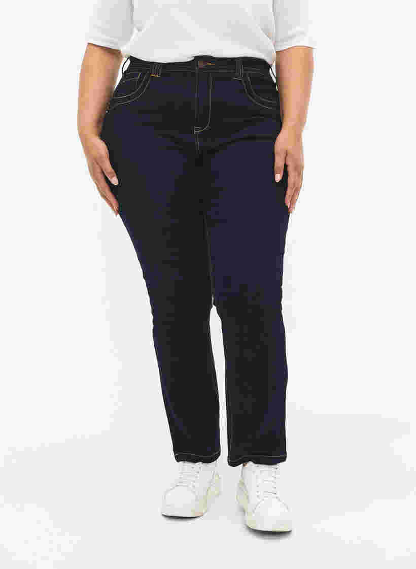 Slim fit Vilma-farkut korkealla vyötäröllä, Dk blue rinse, Model image number 1