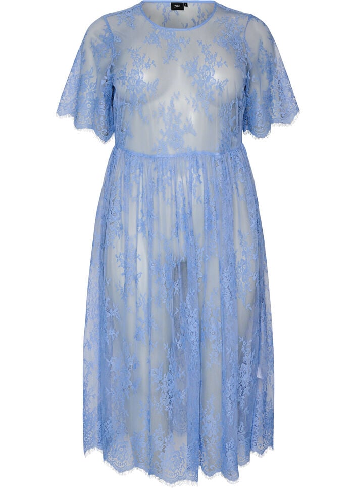 L&auml;pin&auml;kyv&auml; pitsinen midimekko lyhyill&auml; hihoilla, Violetti, Packshot image number 0