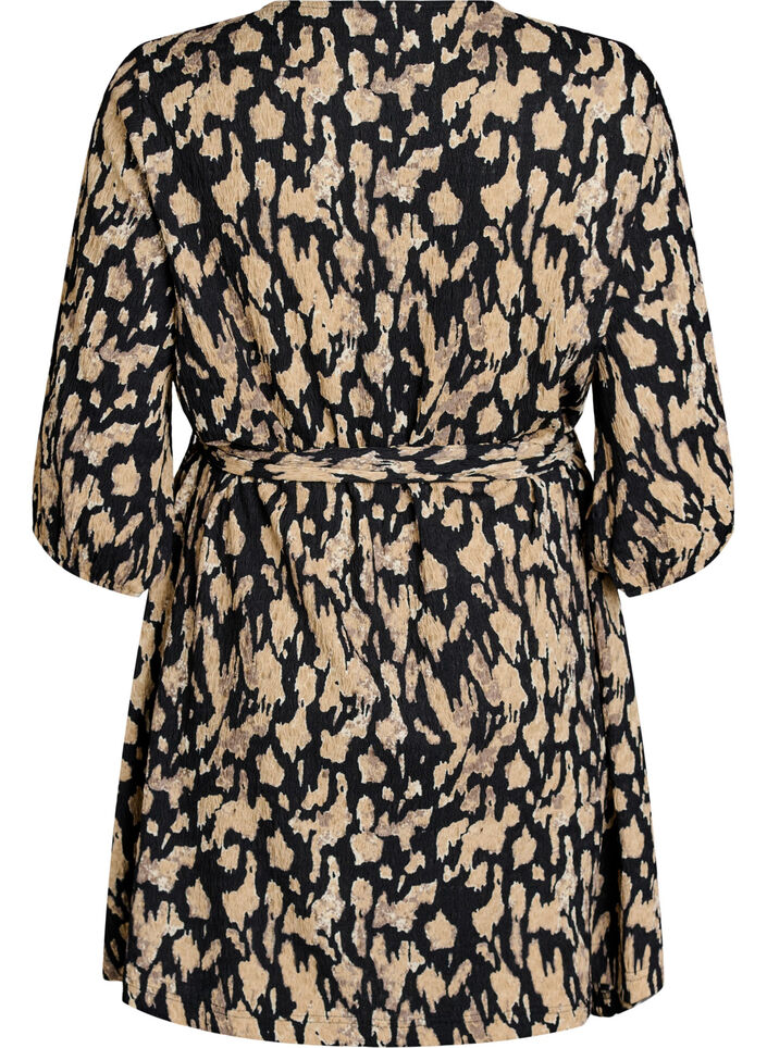 Lyhyt mekko 3/4-hihoilla ja kuosilla, Musta, Packshot image number 1