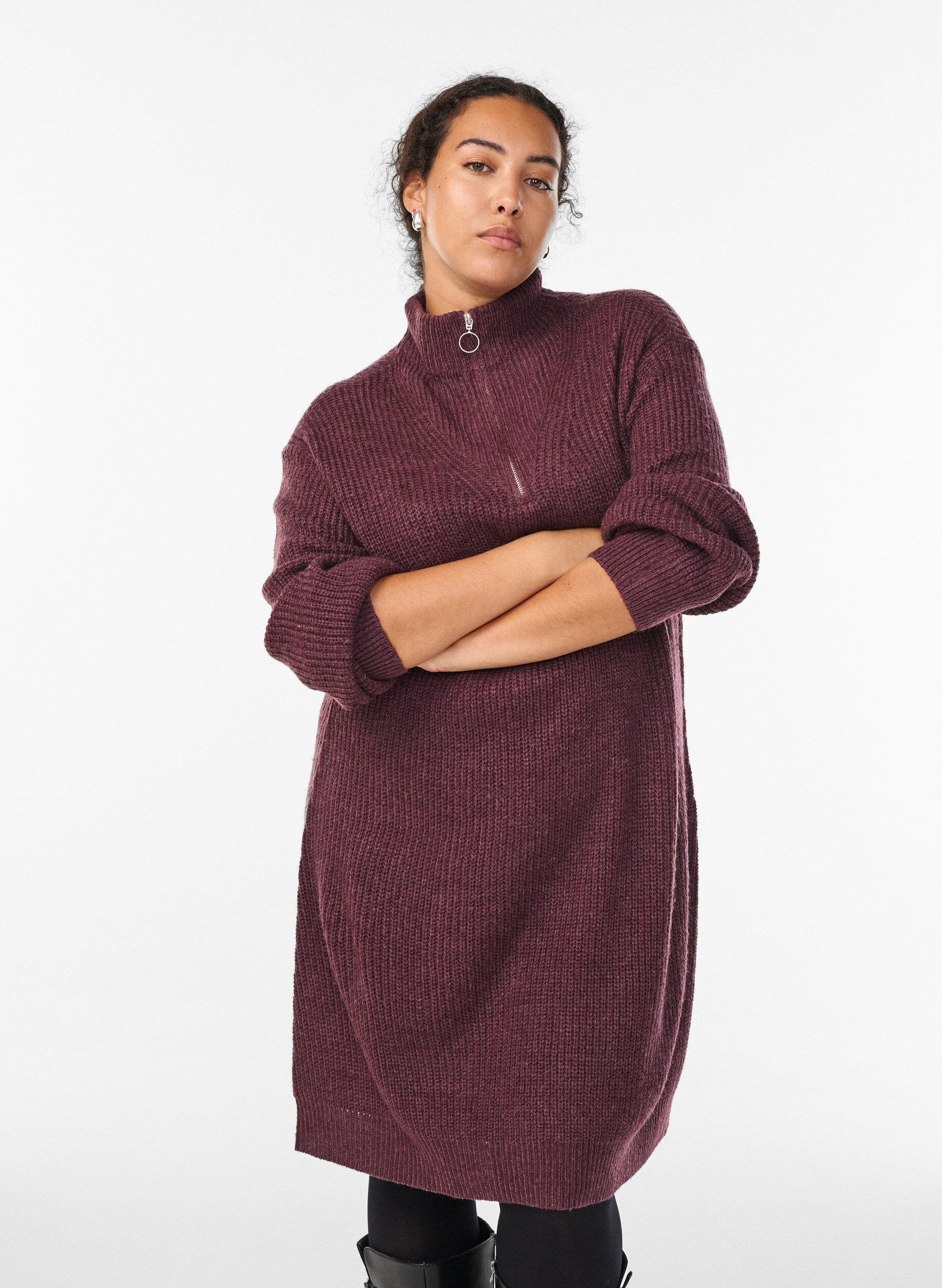 FLASH - Lyhyt neulemekko korkealla kauluksella, Punainen, Model