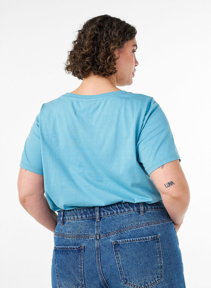 Puuvillainen T-paita printill&auml;, Sininen, Model image number 2