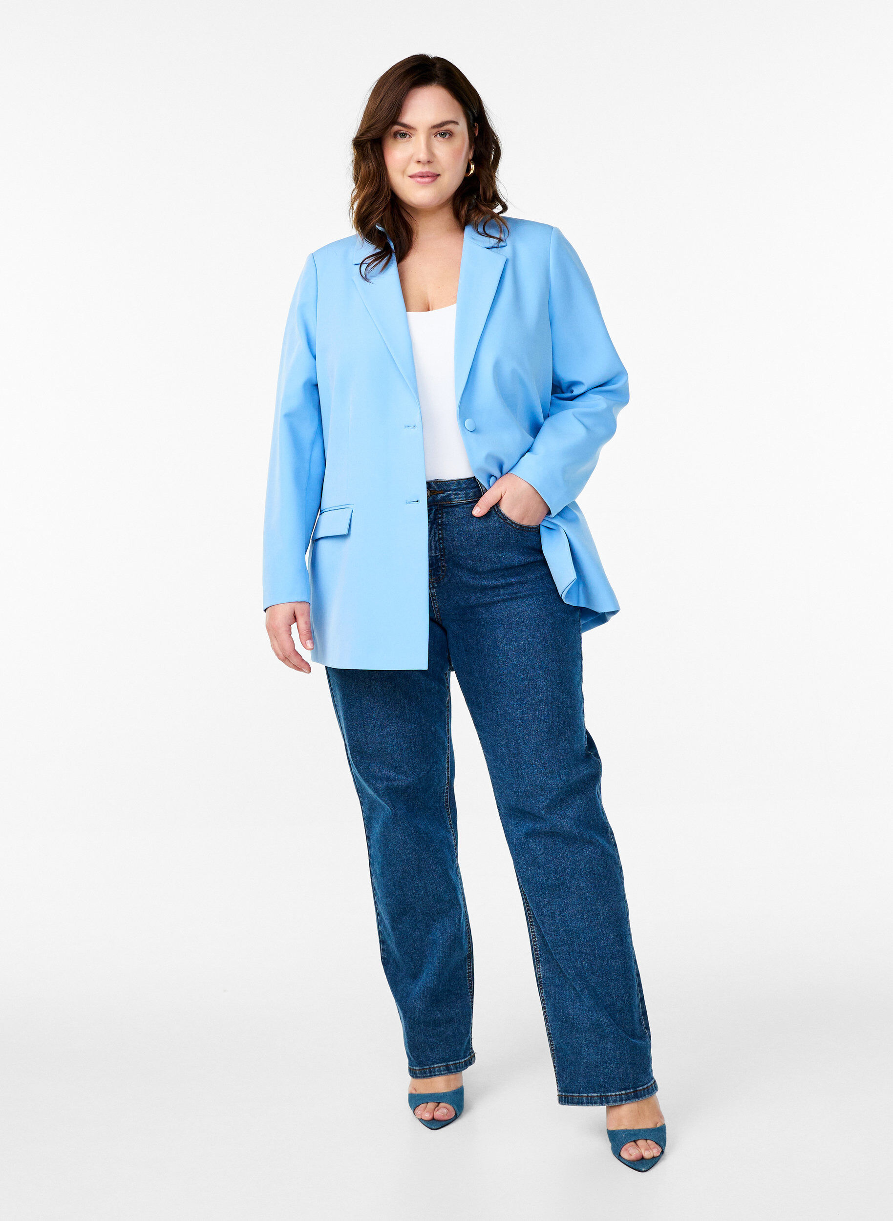 ZizziKlassinen bleiseri nappikiinnityksell&auml;, Sininen, Model image number 1