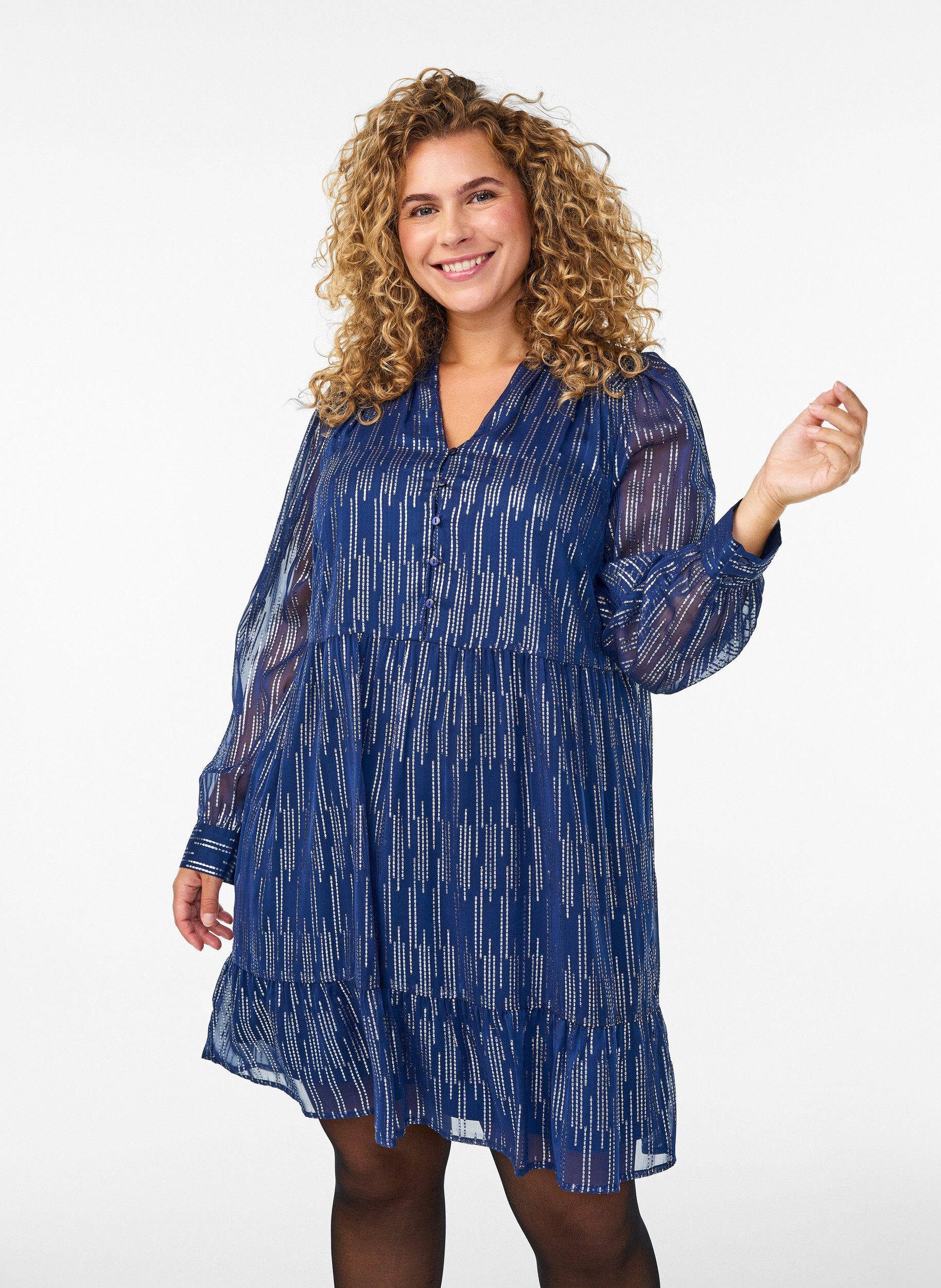 Lyhyt juhlamekko glitterkuviolla, Sininen, Model