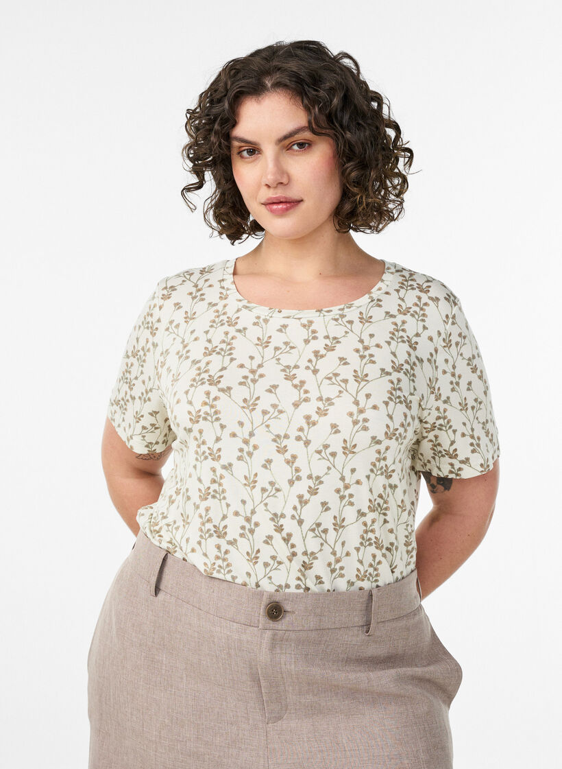 T-paita kukkakuviolla, Vanilja, Model image number 0