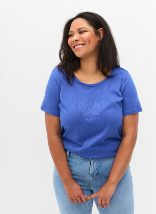 Lyhythihainen puuvillainen t-paita printillä , Dazzling Blue WAYS, Model image number 0