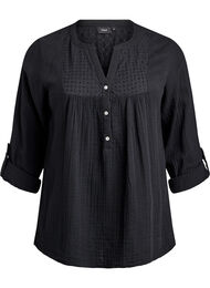 Paita puuvillamusliinissa, jossa broderie anglaise -kirjailu, Musta