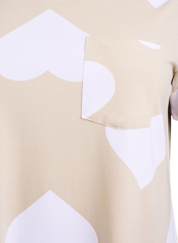 Pitkä yöpaita modaalisekoitetta sydänkuviolla, Beige, Packshot image number 2