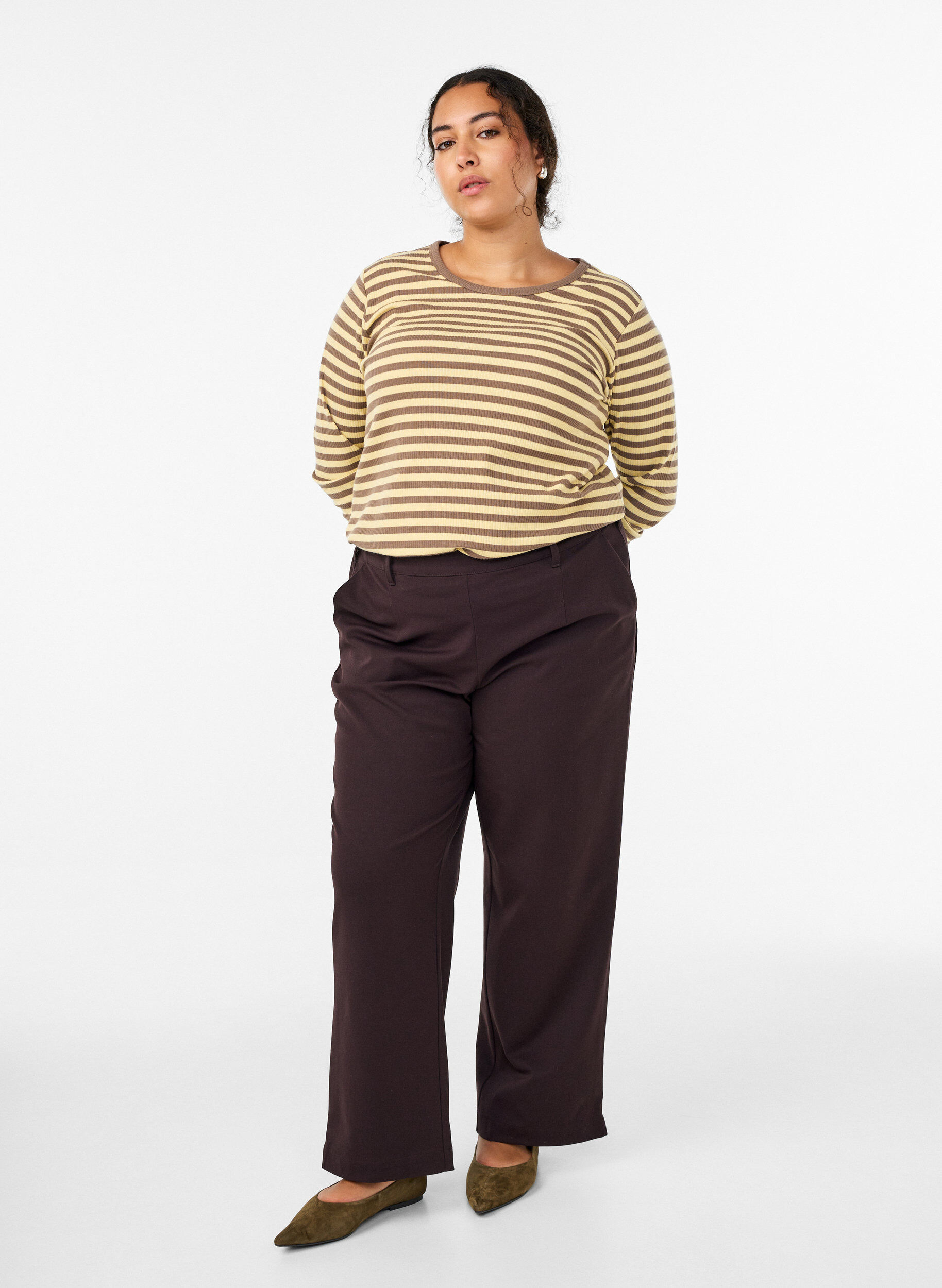 ZizziRaidallinen pusero pitkill&auml; hihoilla, Ruskea, Model image number 1