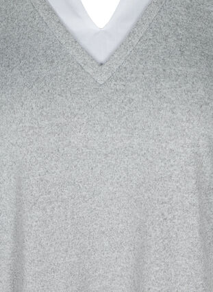 Meleerattu pusero 3/4-hihoilla ja paitayksityiskohdalla, Light Grey Melange, Packshot image number 2
