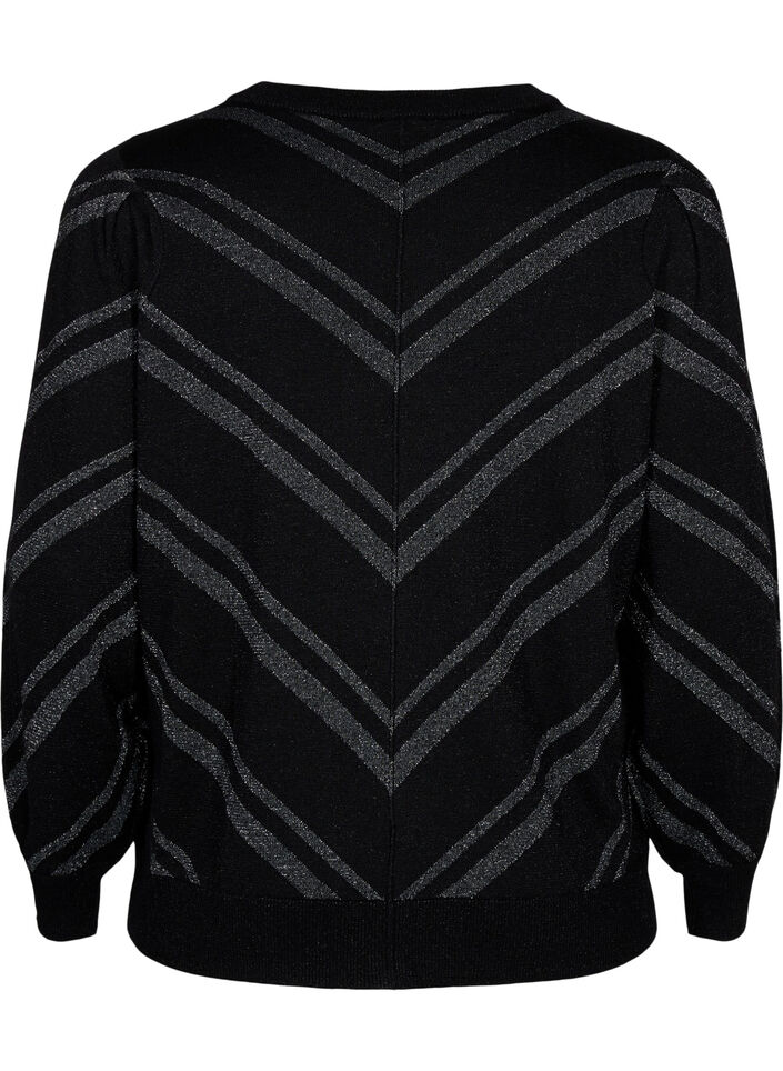 Neulepaita pyöreällä kaula-aukolla ja kiiltoefektillä, Black w.S.L.Stripes, Packshot image number 1