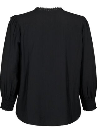 Viskoosista valmistettu pusero röyhelöillä ja kirjontayksityiskohdilla, Black, Packshot image number 1