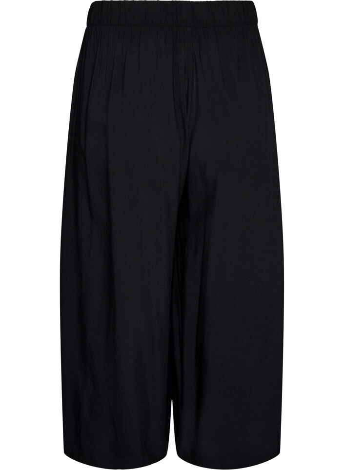 Culotte-housut viskoosista, korkealla vy&ouml;t&auml;r&ouml;ll&auml; ja leveill&auml; lahkeilla, Musta, Packshot image number 1