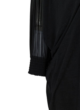 Pitkähihainen mekko v-aukolla ja smokkirypytyksellä, Black, Packshot image number 3