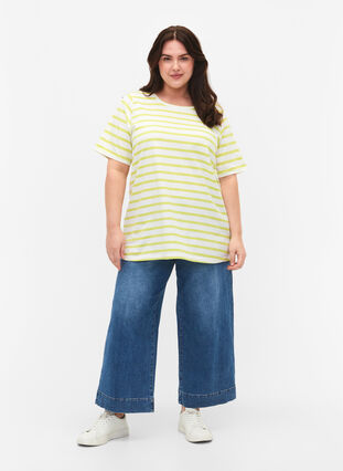 Raidallinen t-paita luomupuuvillaa, Wild Lime Stripes, Model image number 2