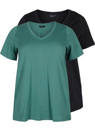 2 perus t-paitaa puuvillasta, Mallard Green/Black, Packshot image number 0