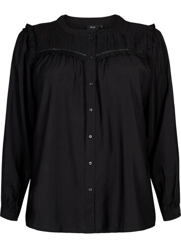 Paitapusero röyhelöillä ja laskoksilla, Black, Packshot image number 0