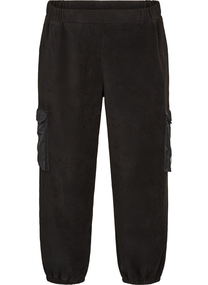 Fleece-collegehousut cargotaskuilla, Musta, Packshot image number 0