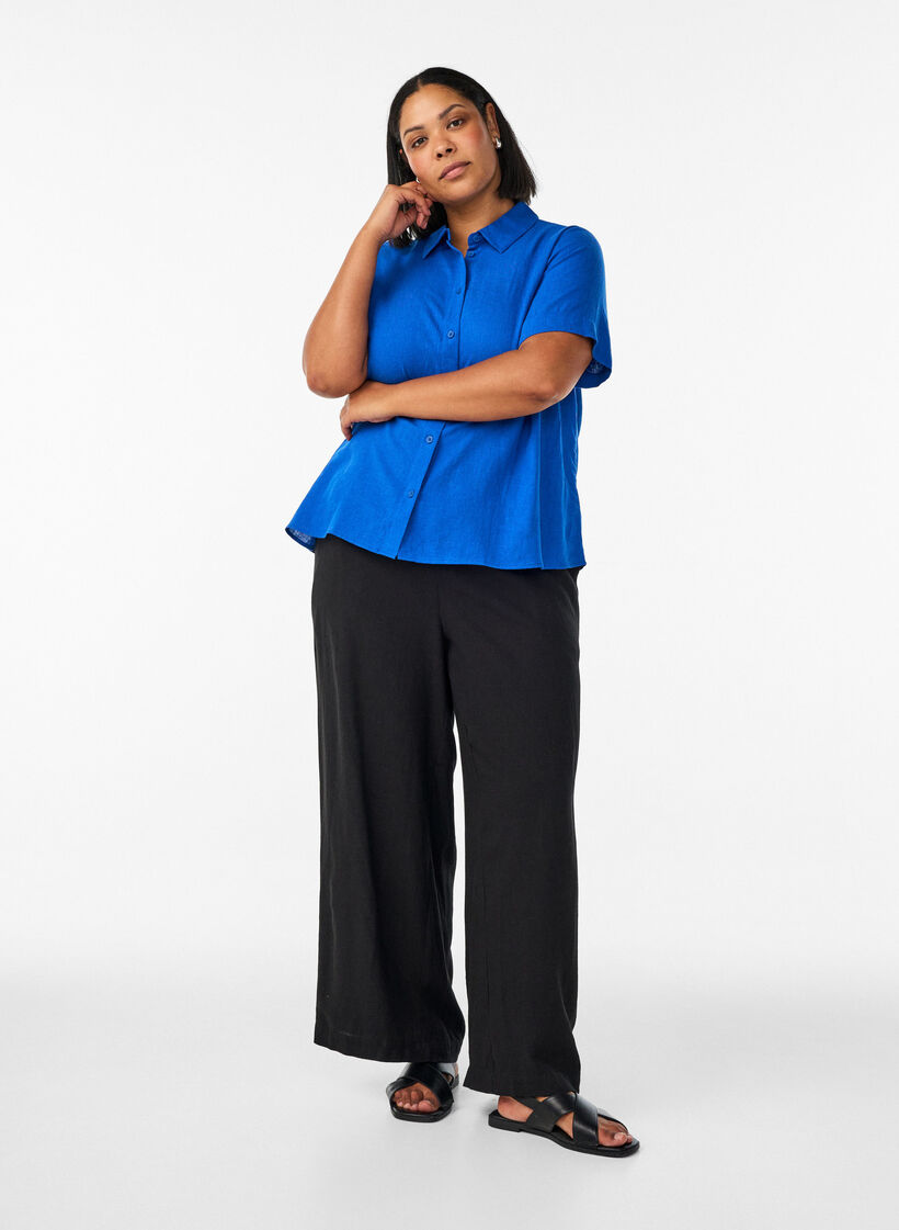 Leve&auml;lahkeiset pellava- ja viskoosihousut, Musta, Model image number 0