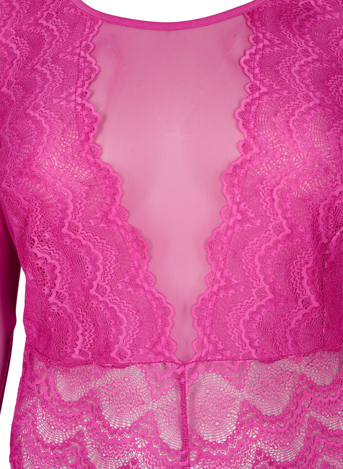 Verkkokankankainen body koristeellisella pitsillä, Fuchsia Red, Packshot image number 2