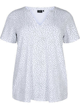 Puuvillainen T-paita pilkuilla ja v-pääntiellä, B.White/Black Dot, Packshot image number 0
