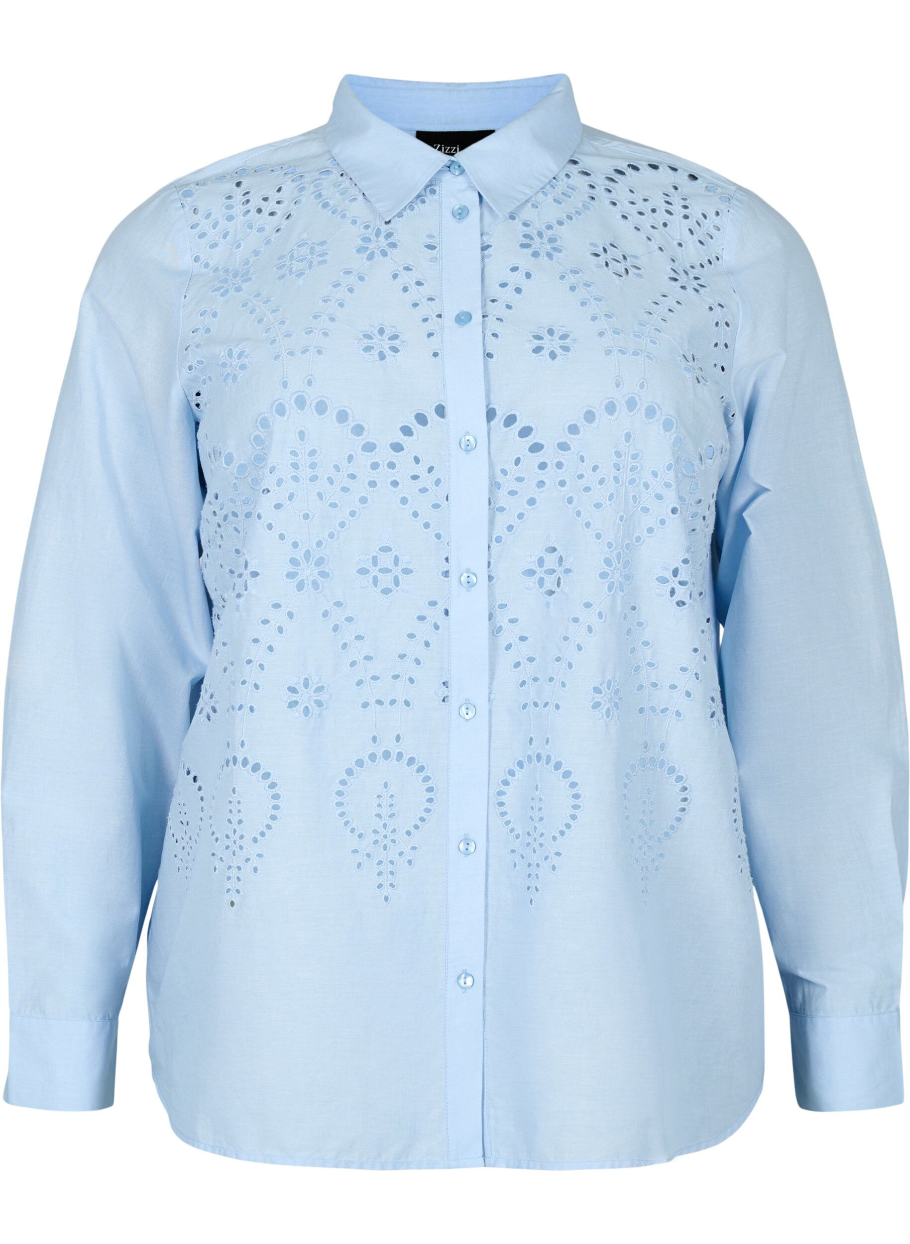 Zizzi Puuvillapaita englantilaisella kirjailulla, Chambray Blue, Packshot image number 0