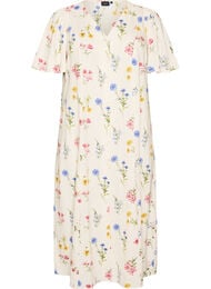 Midimekko pellava- ja viskoosisekoitteesta r&ouml;yhel&ouml;hihoilla, Beige