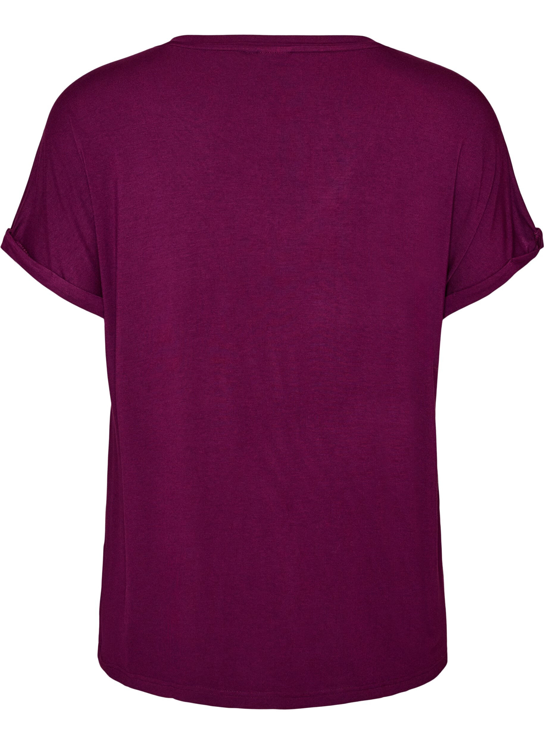 ZizziPerus V-p&auml;&auml;ntie T-paita viskoosista, Violetti, Packshot image number 1