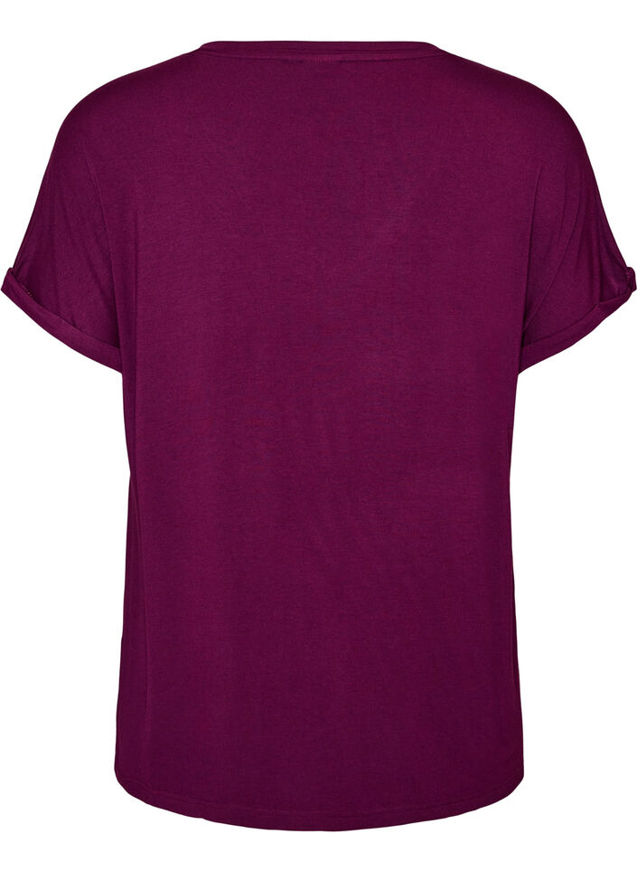 Perus V-p&auml;&auml;ntie T-paita viskoosista, Violetti, Packshot image number 1