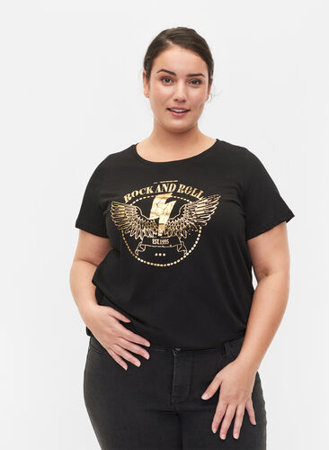 Lyhythihainen puuvillainen t-paita painatuksella, Black Rock, Model image number 0